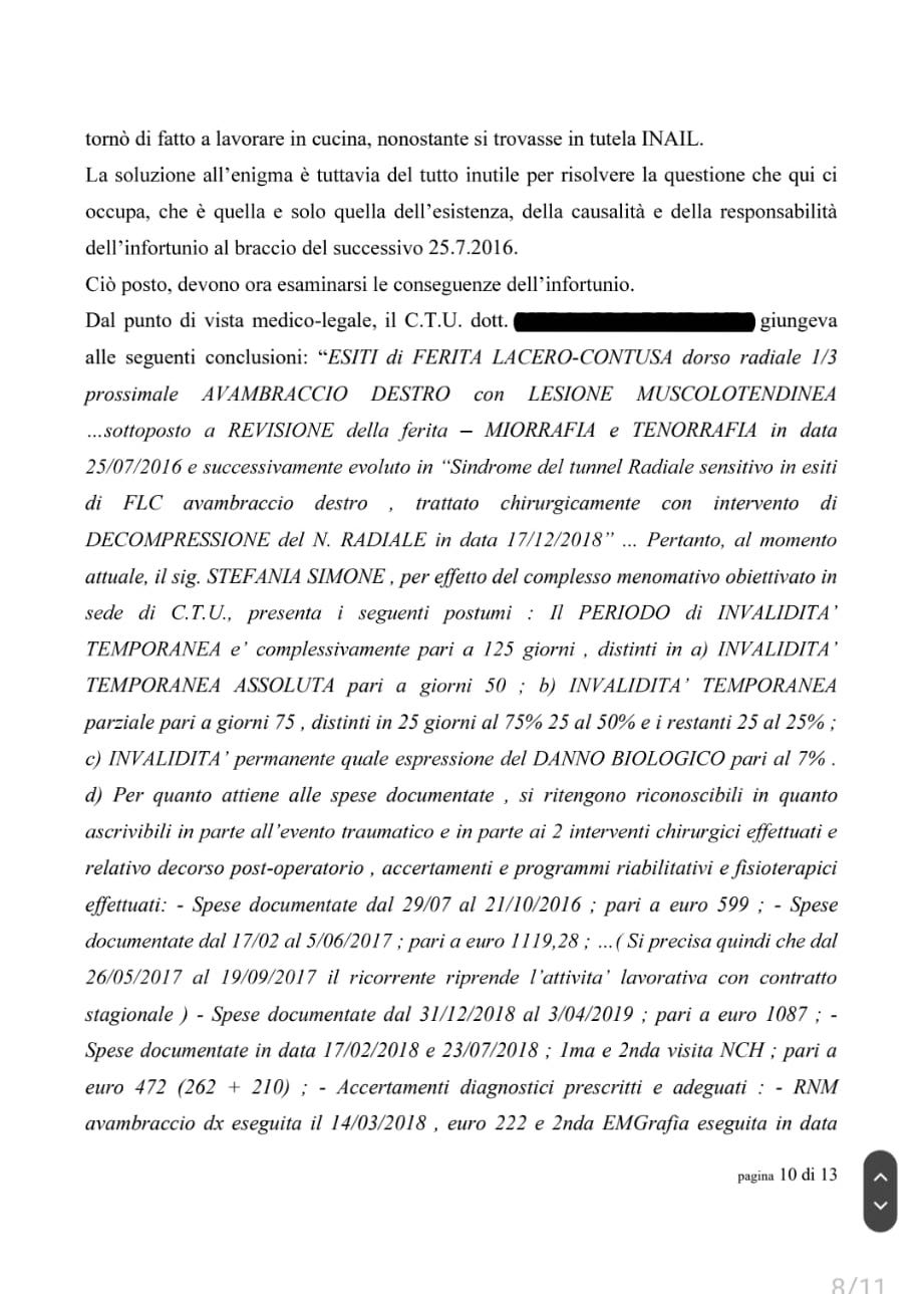 motivazioni sentenza infortunio sul lavoro fuori dall'orario lavorativo nell'alloggio fornito dal datore di lavoro