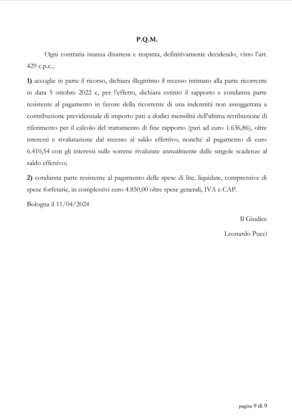 motivazioni sentenza infortunio sul lavoro fuori dall'orario lavorativo nell'alloggio fornito dal datore di lavoro